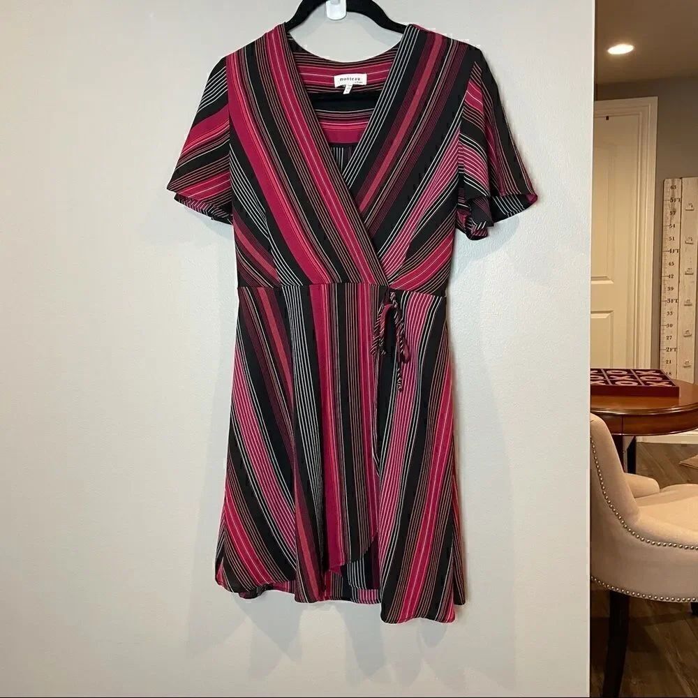 Monteau Striped Faux Wrap dress Large